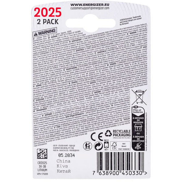 Enerdis energizer batterij lithium 3v cr2025 blister (2st)