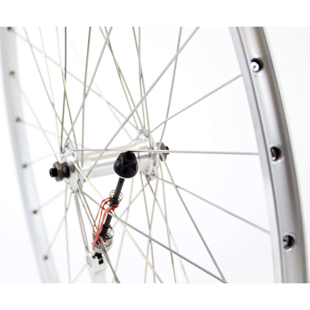 Voorwiel 28 inch race zilver uitval RVS spaak velgrem