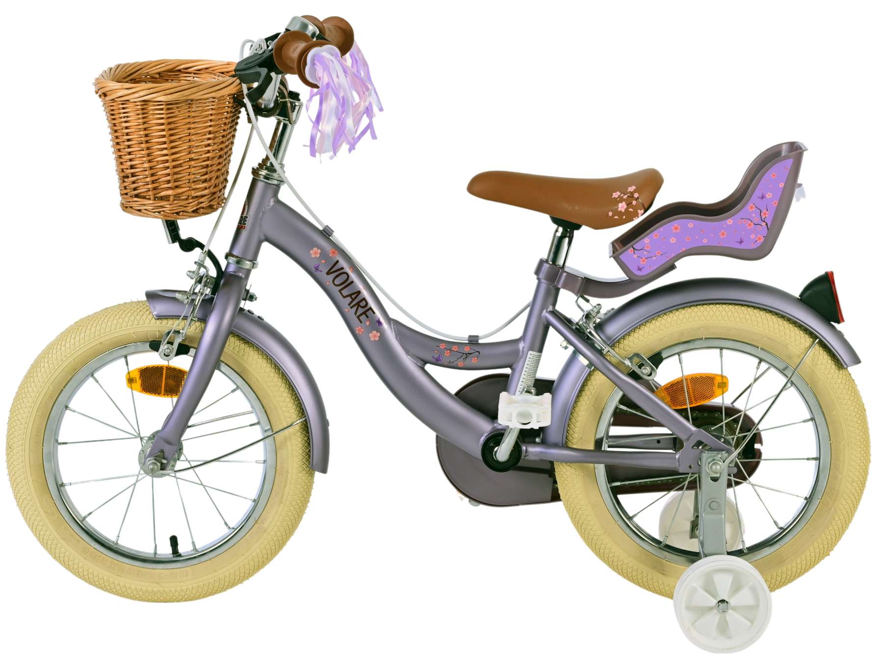 Volare bloesem kinderfiets - meisjes - 14 inch - paars - twee handremmen