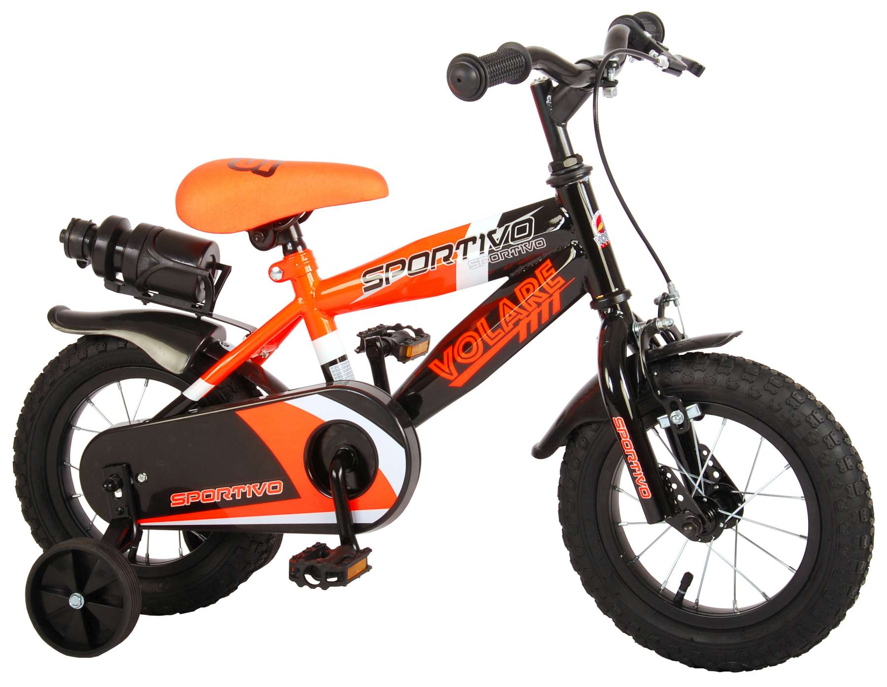 Volare Sportivo Kinderfiets - Jongens - 12 inch - Neon Oranje Zwart - 95% afgemonteerd