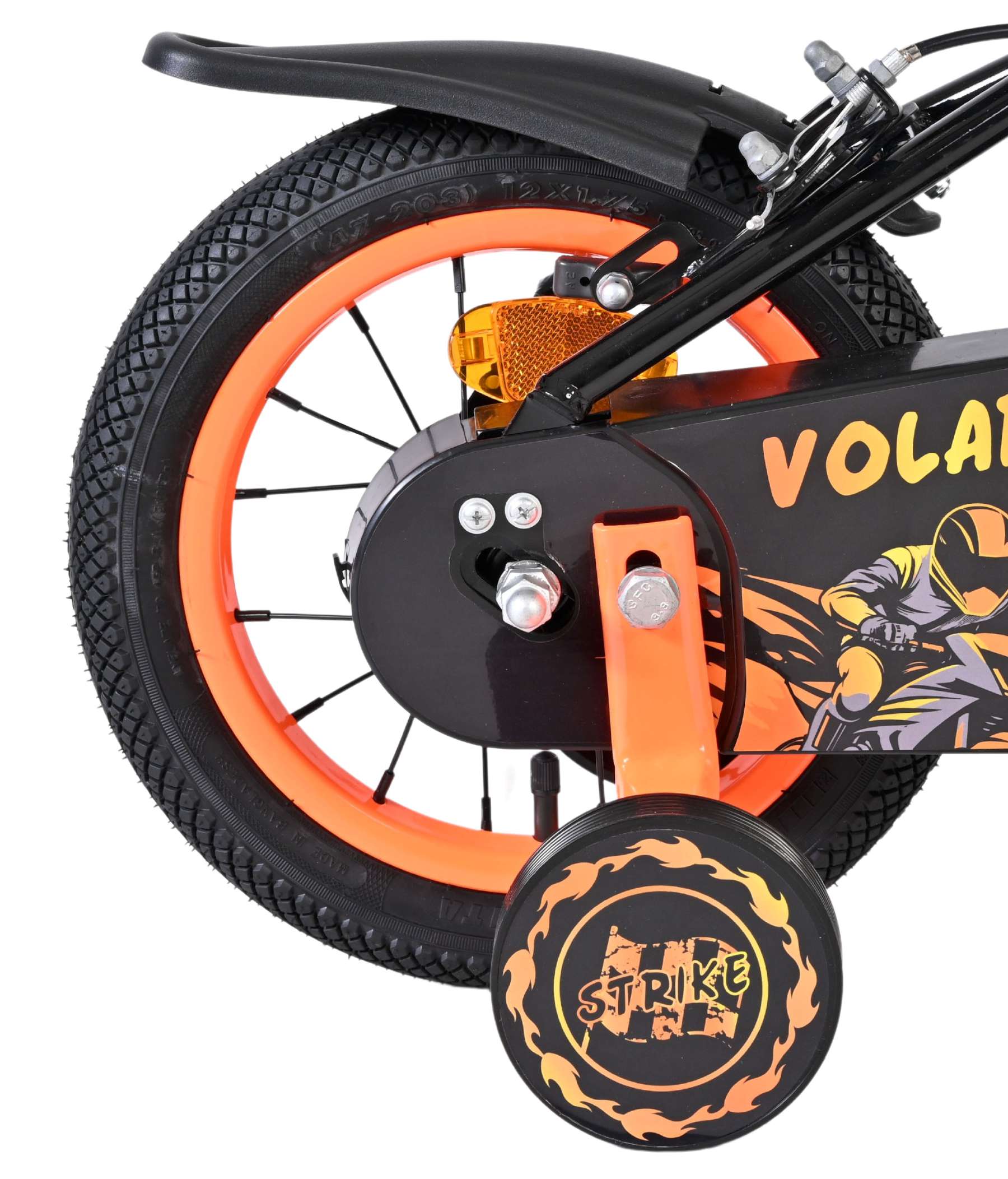 Volare strike kinderfiets - jongens - 12 inch - zwart oranje - twee handremmen