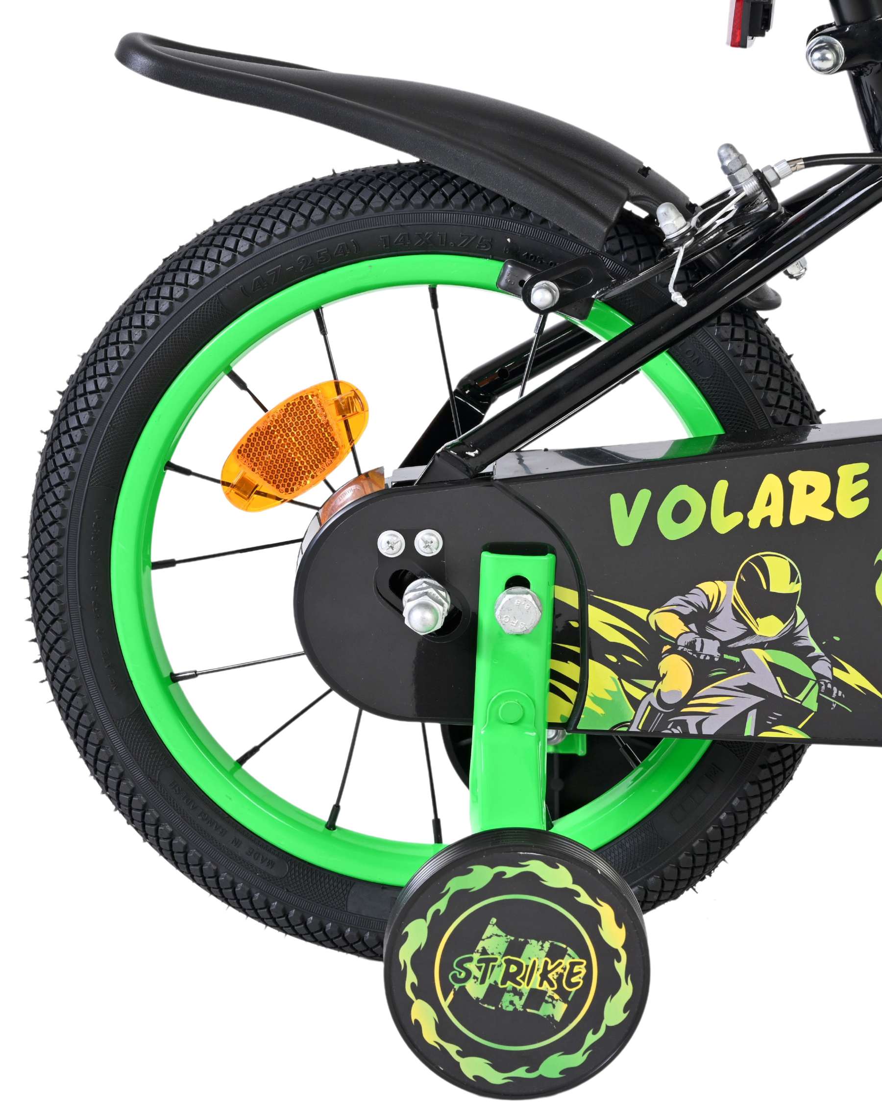 Volare strike kinderfiets - jongens - 14 inch - zwart groen - twee handremmen