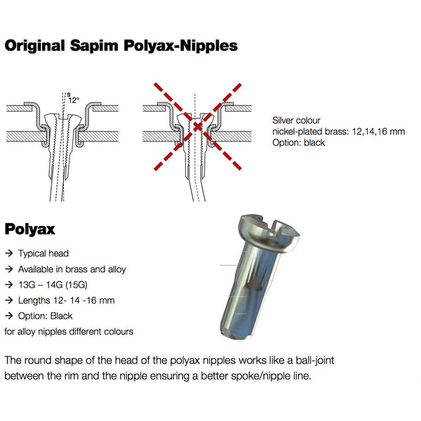 Sapim spoke nipple 14 polyax 14mm silver brass (100pcs)