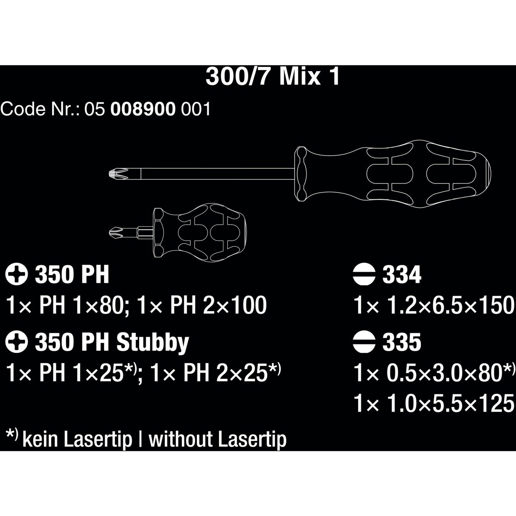 Wera 300 7 Mix 1 Schroevendraaierset, 7-delig