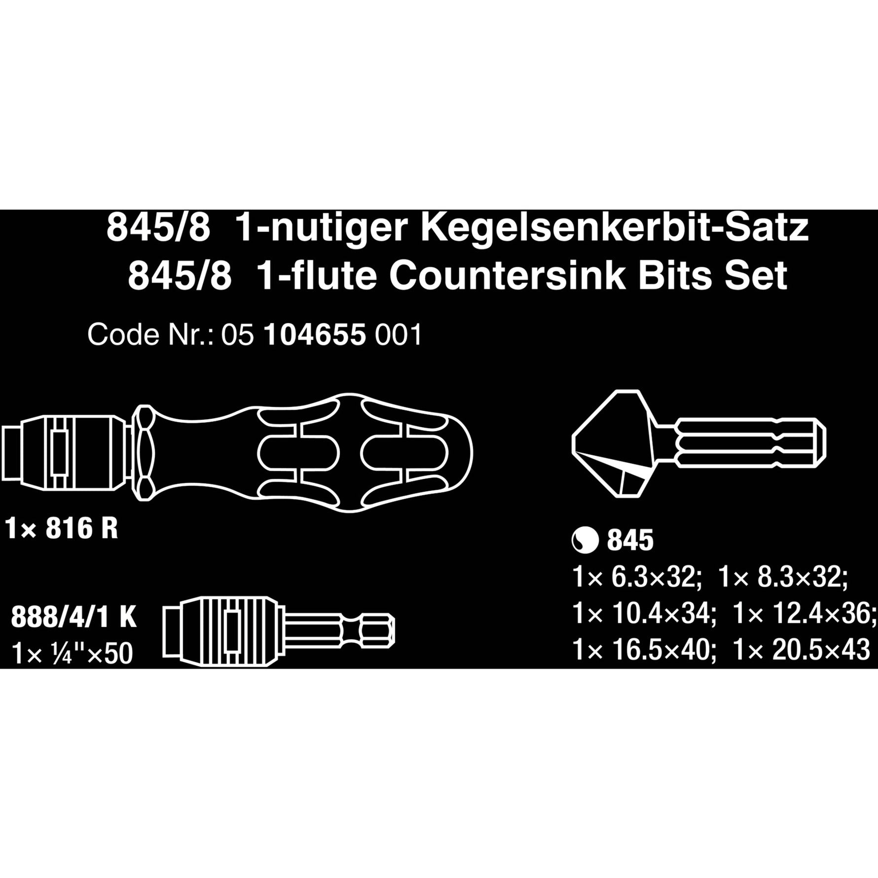 Wera 845 8 Verzink bit-set, 8‑delig