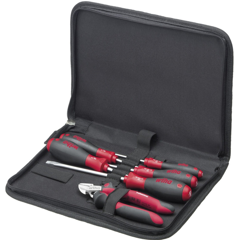 Wiha gereedschapset monteur, 7-delig gereedschapsset (zwart rood, incl. gereedschapsetui )