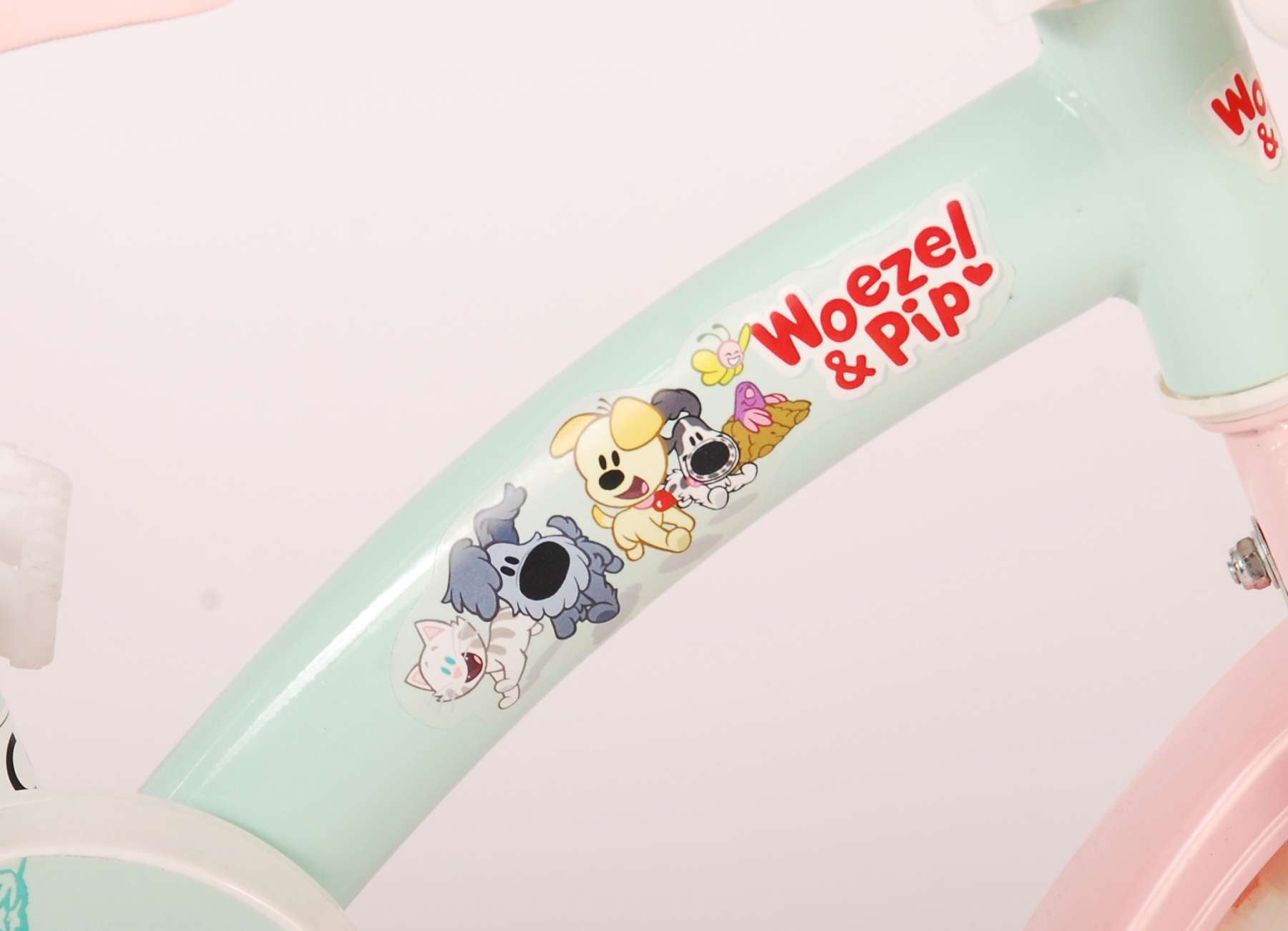Woezel Pip Kinderfiets - Meisjes - 10 inch - Mint Blauw Roze - Doortrapper