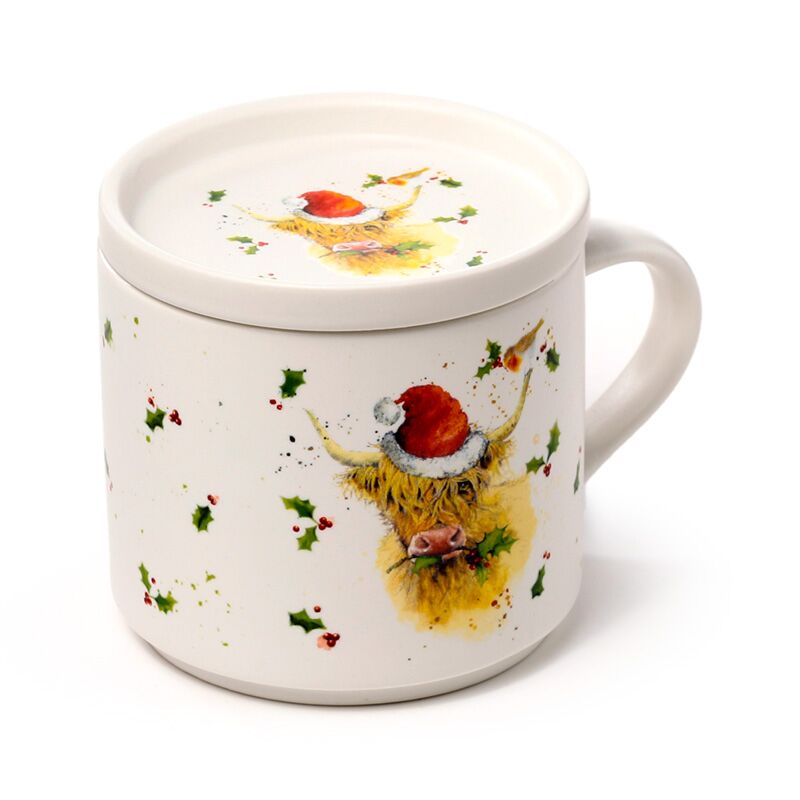 Kerstmis jan pashley highland koe porseleinen mok onderzetterset