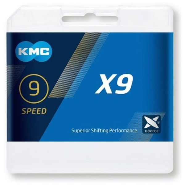 KMC X9 Grijze fietsketting, 114 schakels, 9 versnellingen, grijs