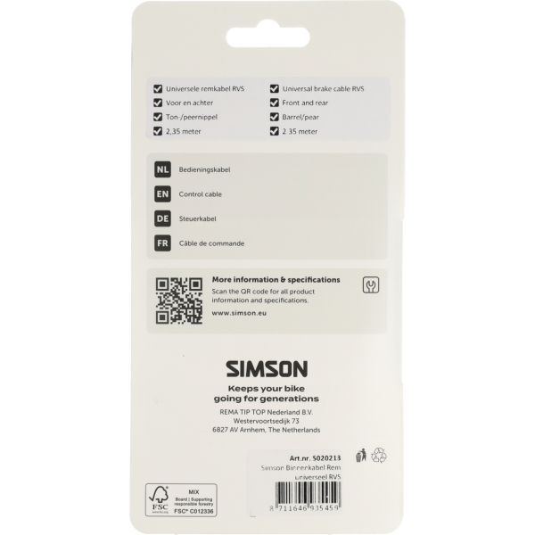 Simson rem binnenkabel universeel rvs