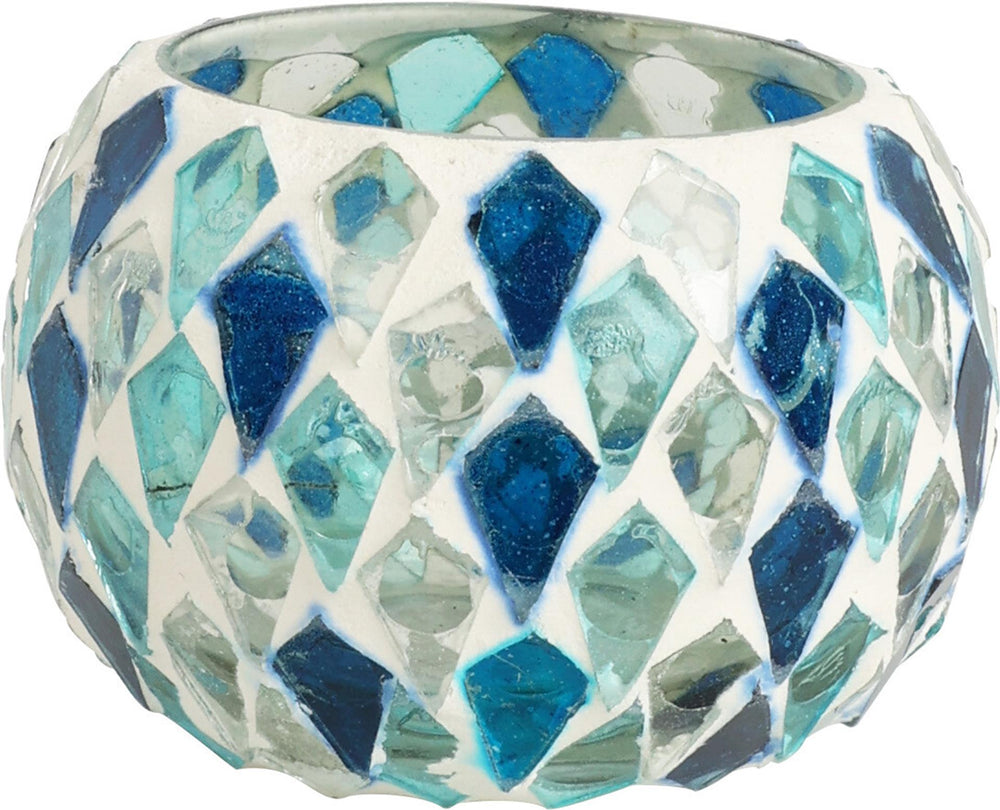 Home styling theelichthouder blauw mozaïek 9x9x6cm