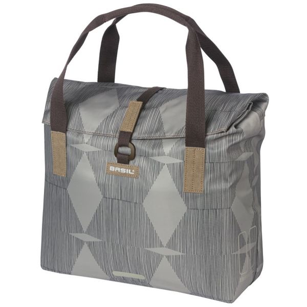 Basil Elegance fietsshopper, Green PET, waterkerende vouwsluiting, gepolsterde handschouderbanden, 20-26L, taupe