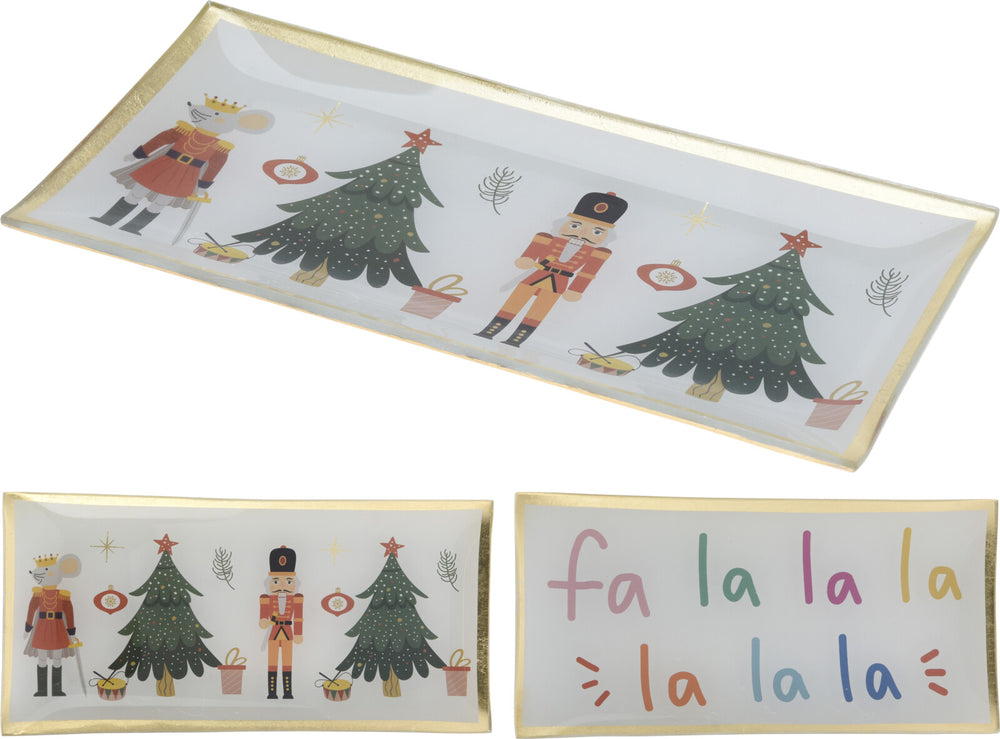 Home styling bordje kerst glas 10x21cm met tekst of tafereel met kerstbomen en notenkraker