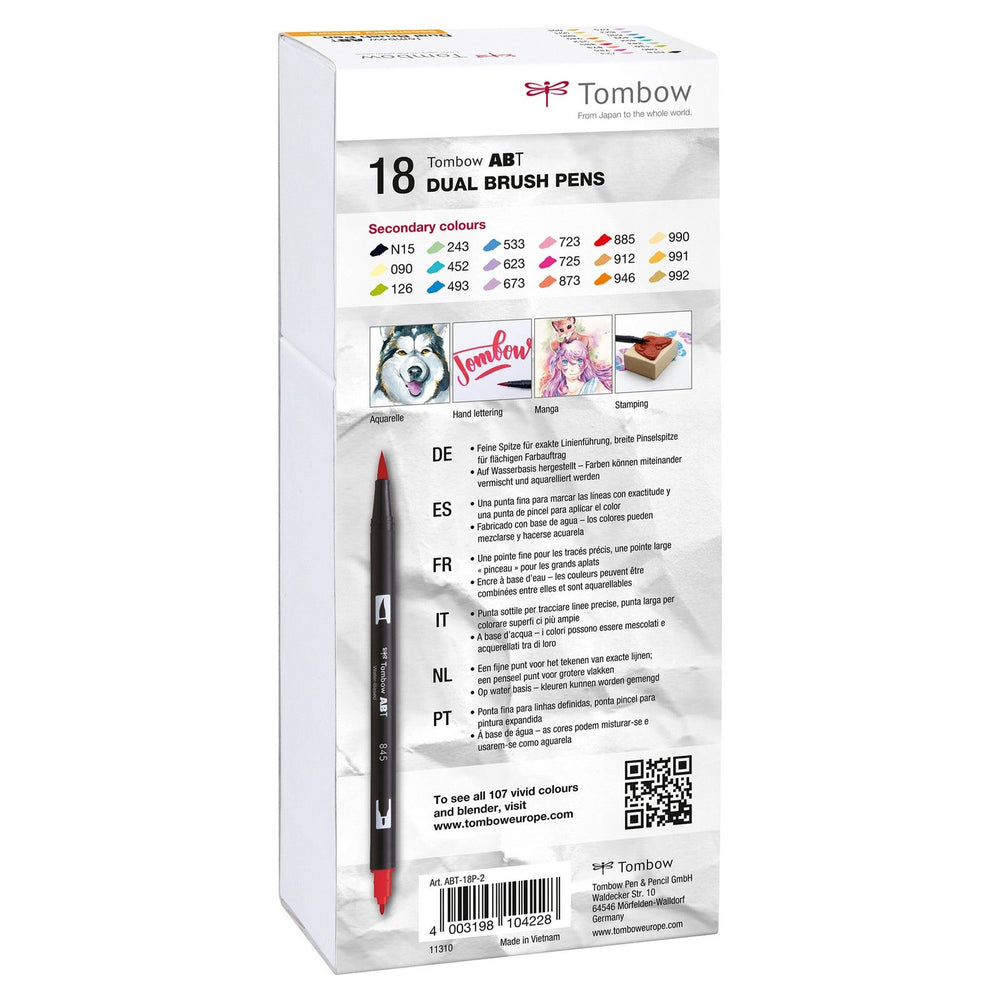 Tombow • brush pen abt dual brush pen 18x secondary colors