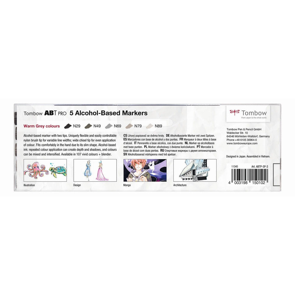 Tombow • abt pro marker set op alcohol basis warme grijze kleuren 5pcs
