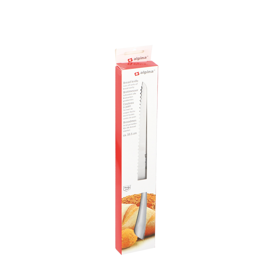 Alpina broodmes 33,5 cm - rvs kartelmes met ergonomisch handvat - gekarteld mes voor brood, gebak en meer - vaatwasser bestendig - zilver