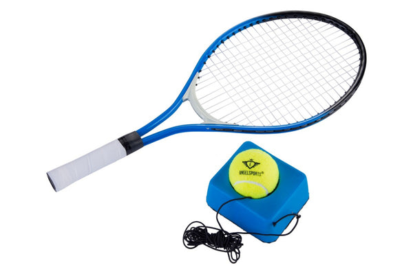 Racketball tennistrainer in hoes blauw zwart