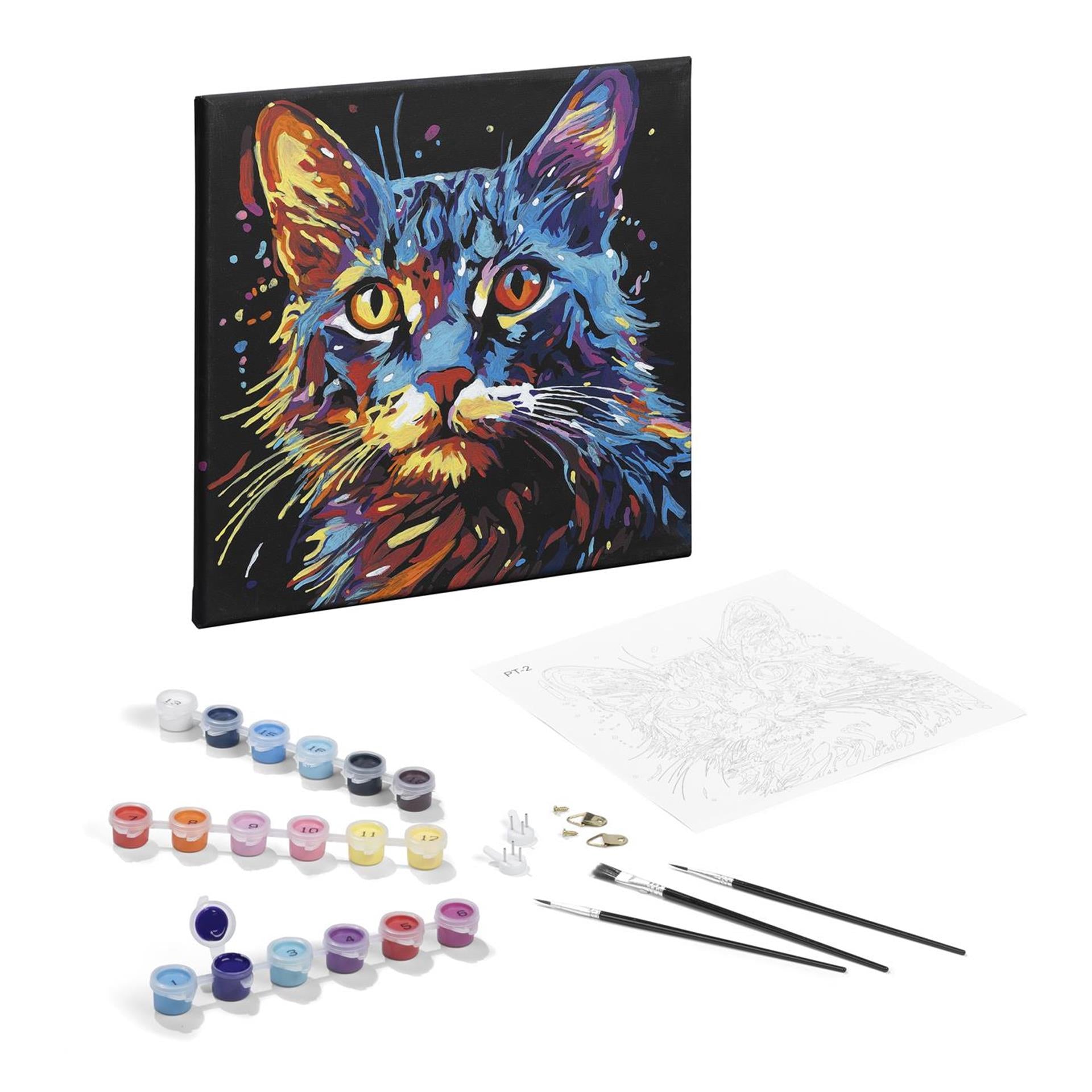 Creatieve hobbygroep schilderen op nummer zwart canvas kat, 30x30cm