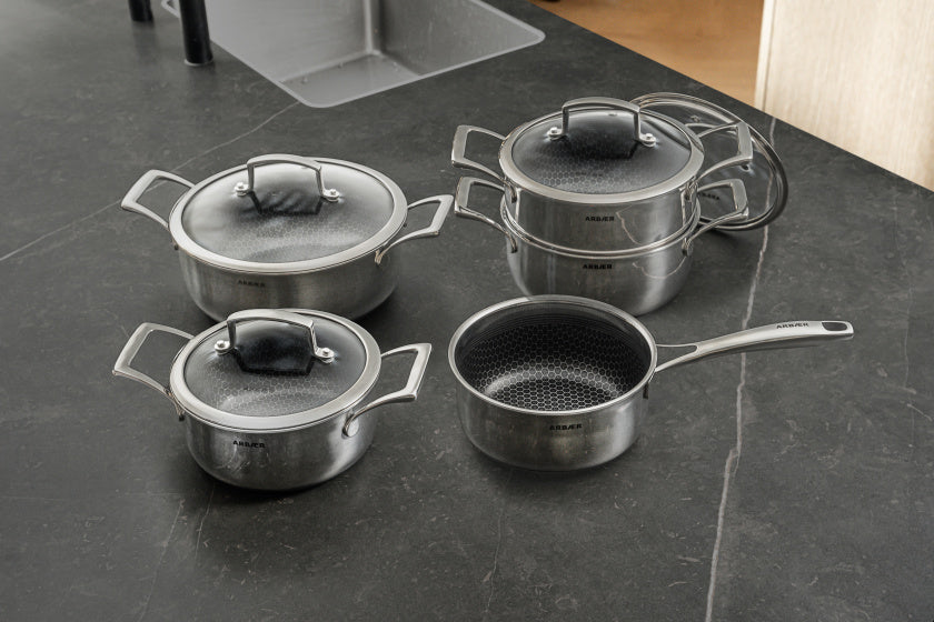 9-delige Pannenset Inductie met Honingraat Anti-aanbaklaag