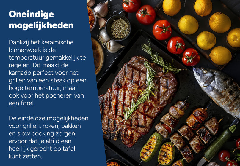 Kamado Large Ø 21 inch met Frame Keramisch Zwart