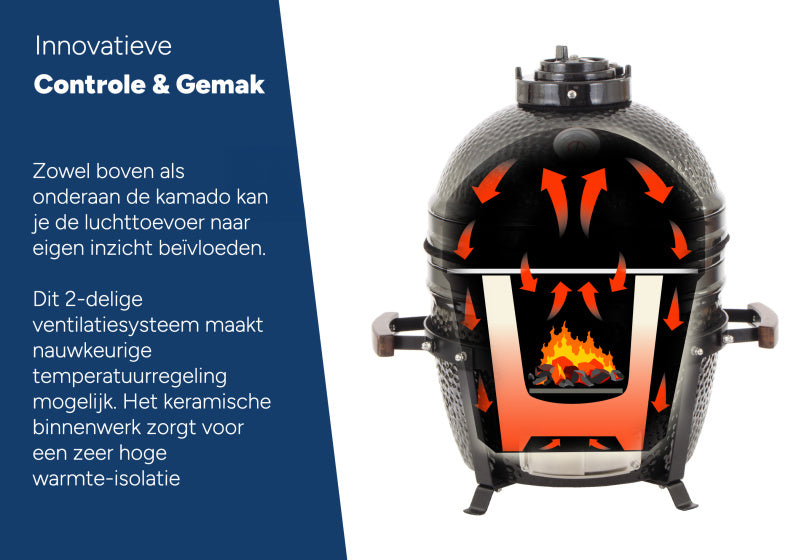 Kamado Medium Ø 16 inch met Frame Keramisch Zwart