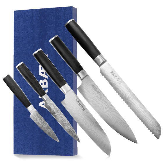 Messenset 5-delig - Japanse Damascus Print - Pakka Houten Handvat