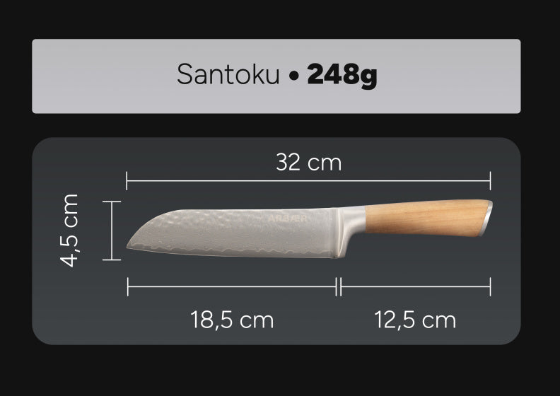 Santoku Koksmes 18,5 cm - Damascus Staal - Olijfhouten handvat - Japans