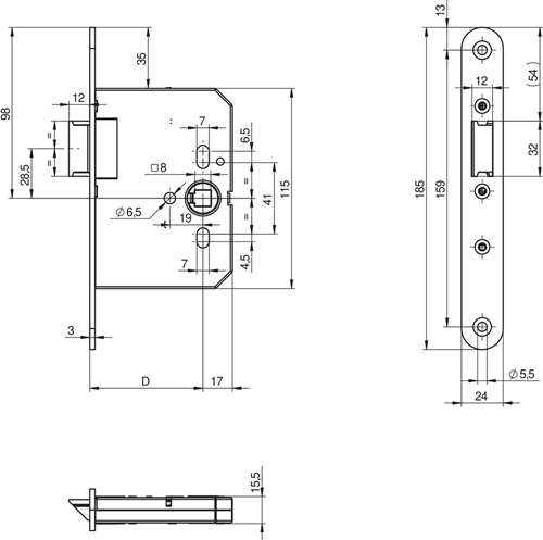 Assa abloy n1002 loopslot | dm65mm | krukgat 8mm | voorplaat rvs 24x185mm afgerond | zamac vernikkelde dagschoot | dr 1+3 2+4 - 10049500
