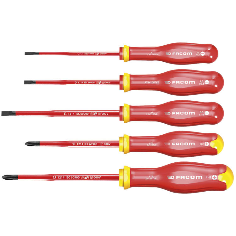 Facom atp.j5tvepb | set | geïsoleerde schroevendraaiers | extra dun bled | sleuf | pz - atp.j5tvepb