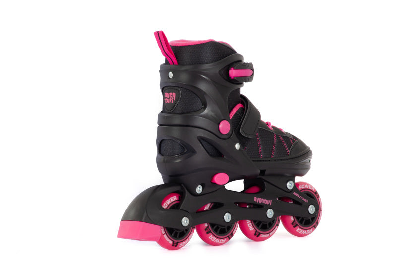Verstelbare Inline Skates Semi-softboot Zwart Roze maat 30-33 (S)
