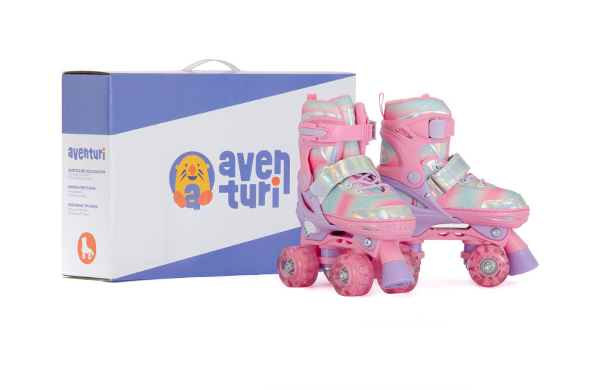 Verstelbare Rolschaatsen met lichtjes Roze Glitter maat 31-34 (S)