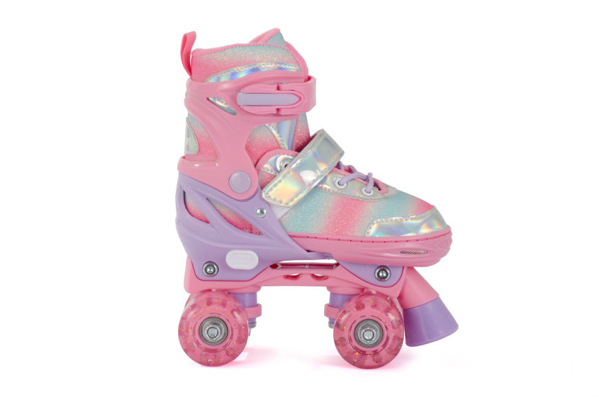 Verstelbare Rolschaatsen met lichtjes Roze Glitter maat 27-30 (XS)
