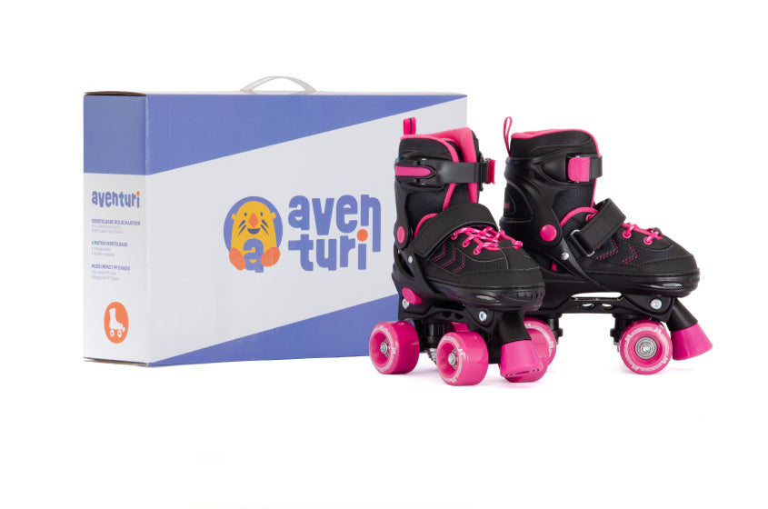Verstelbare Rolschaatsen Semi-softboot Zwart Roze maat 27-30 (XS)
