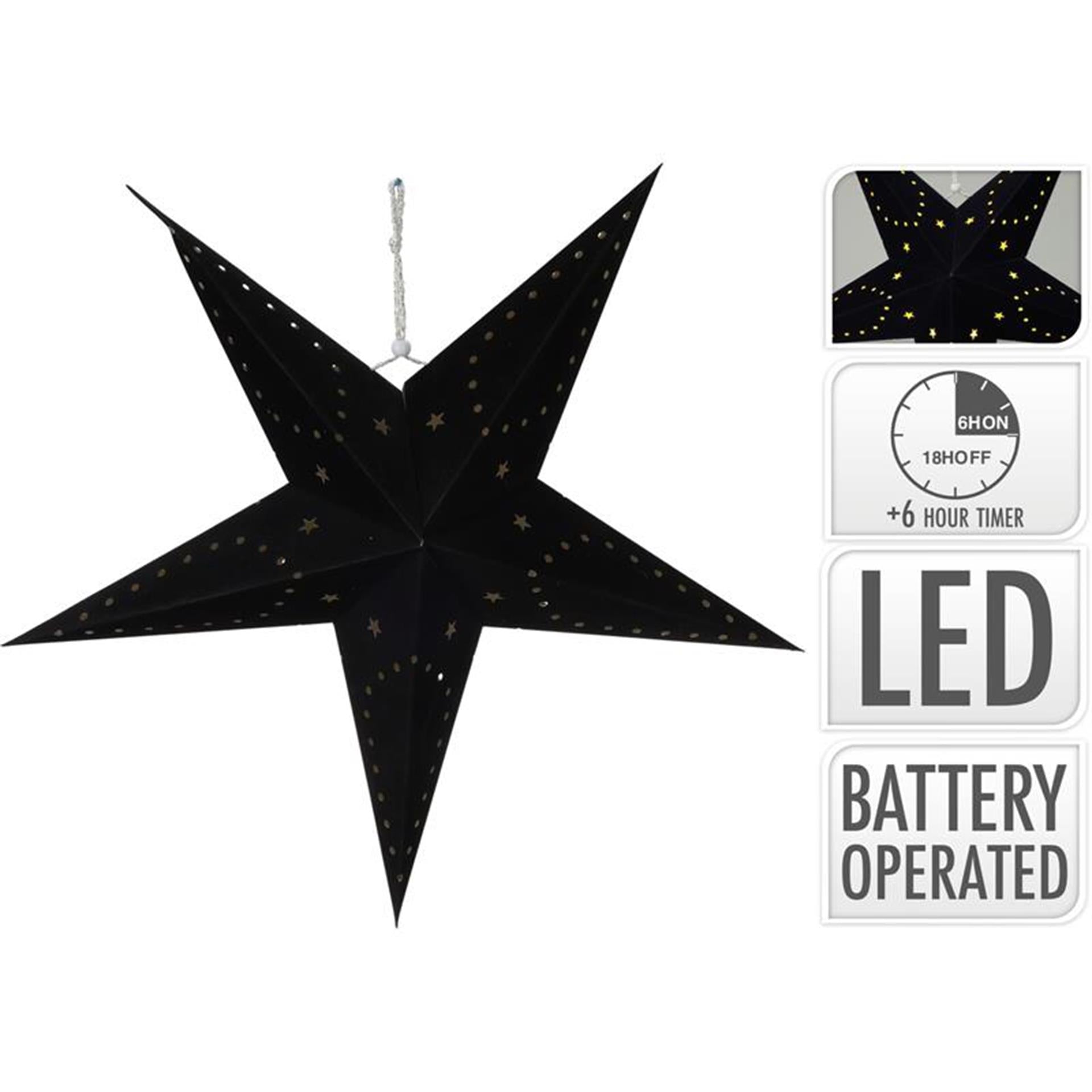 Ster papier met led 45cm zwart
