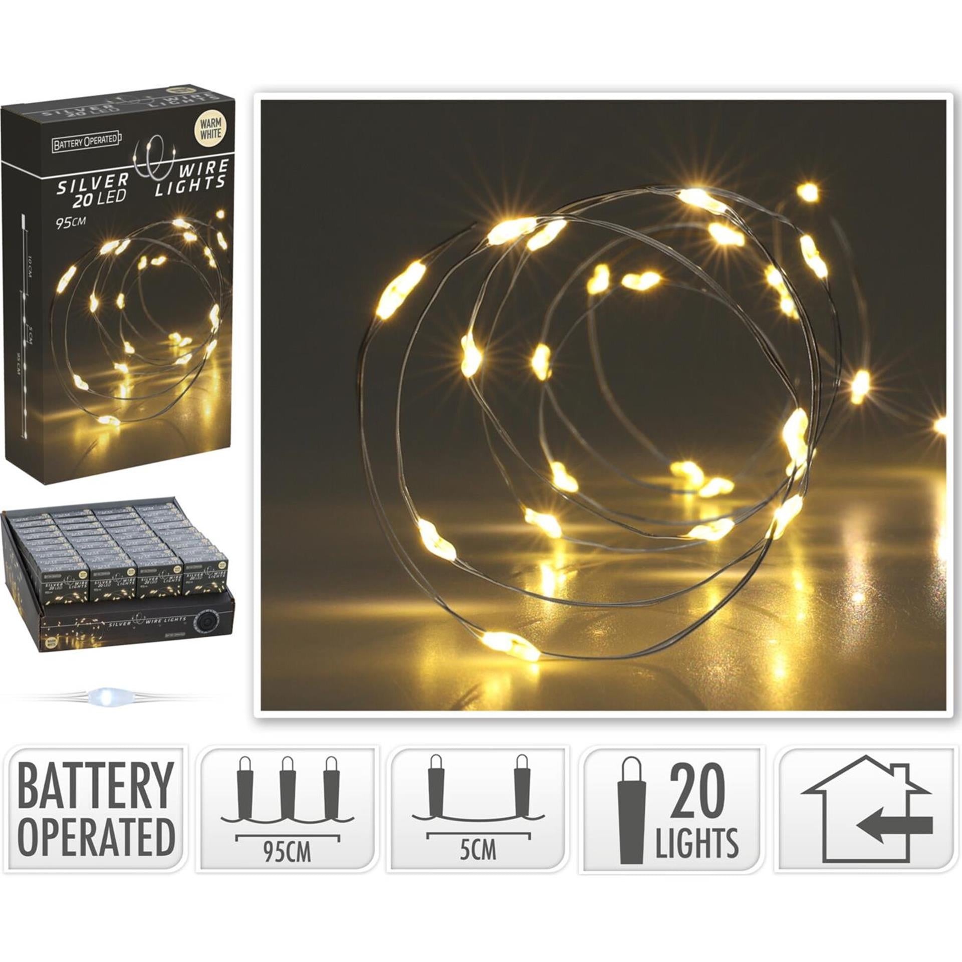 Zilverdraad verlichting 20 micro led op batterij