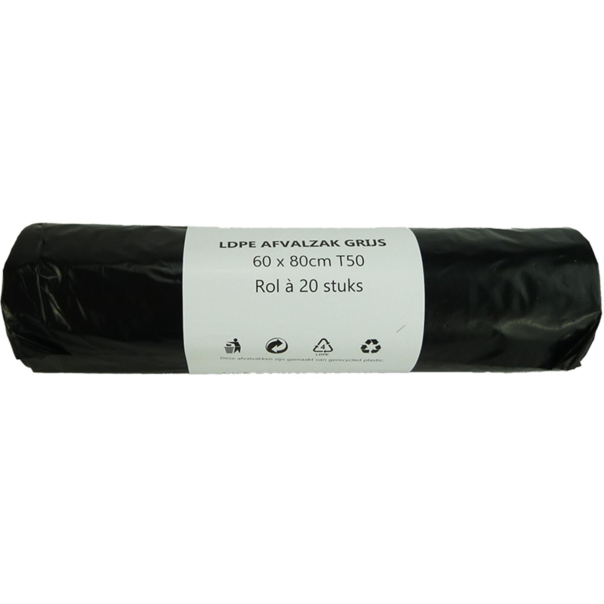 Afvalzak 60l grijs 20 stuks op rol