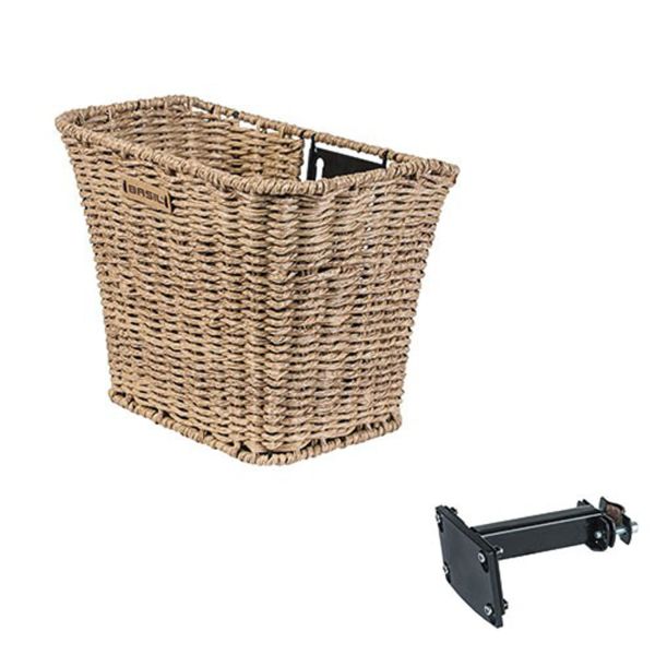 Basil Bremen Rattan Look FM - Bicycle Basket - Front - including Basil FM Handlebar Holder - Light Brown