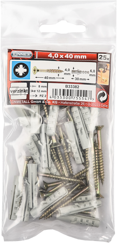 Connex pz-schroef 4.0x40 + plug bag 25st - b33382