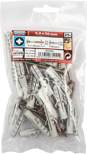 Connex pz-schroef 5.0x50 + plug bag 25st - b33383