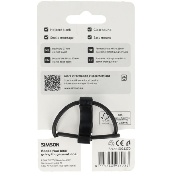 Simson bel micro 23mm elastiek bevestiging zwart