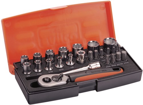 Bahco doppenset 1 4 | zeskant | inch-maten | inclusief bits en bithouder - 25-delig - koffer - sl25af