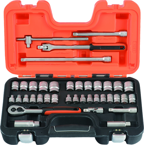 Bahco doppenset 3 8 | omkeerbare ratel | zeskant | metrisch en inch-maten - 38-delig - koffer - s380