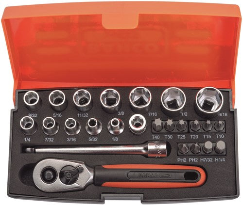 Bahco doppenset 1 4 | zeskant | inch-maten | inclusief bits en bithouder - 25-delig - koffer - sl25af