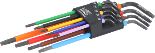 Bahco torx sleutelset t8 - t40 stiftsleutels, torx®, lang, gefosfateerd, gekleurd, metrisch - 9-delig - c1997torx 9p