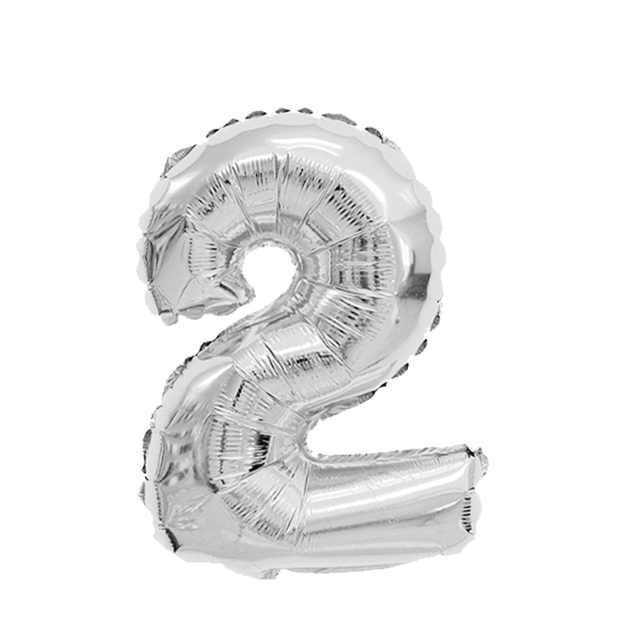 Ballon folie cijfer 2 zilver 45cm