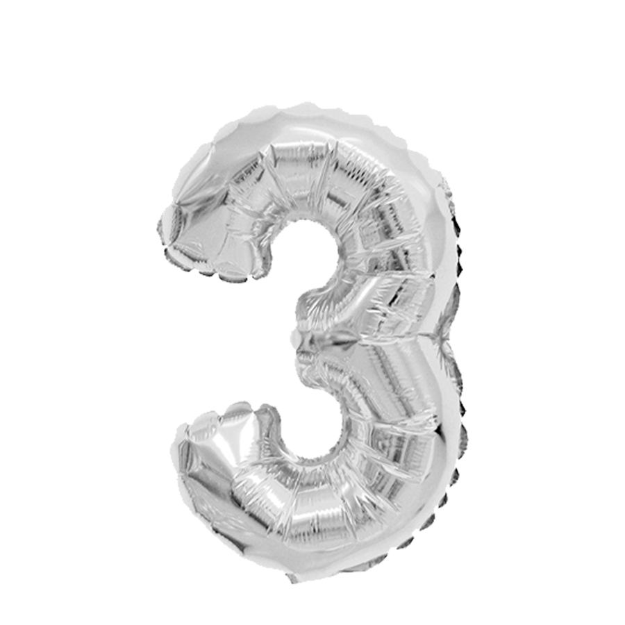 Ballon folie cijfer 3 zilver 45cm