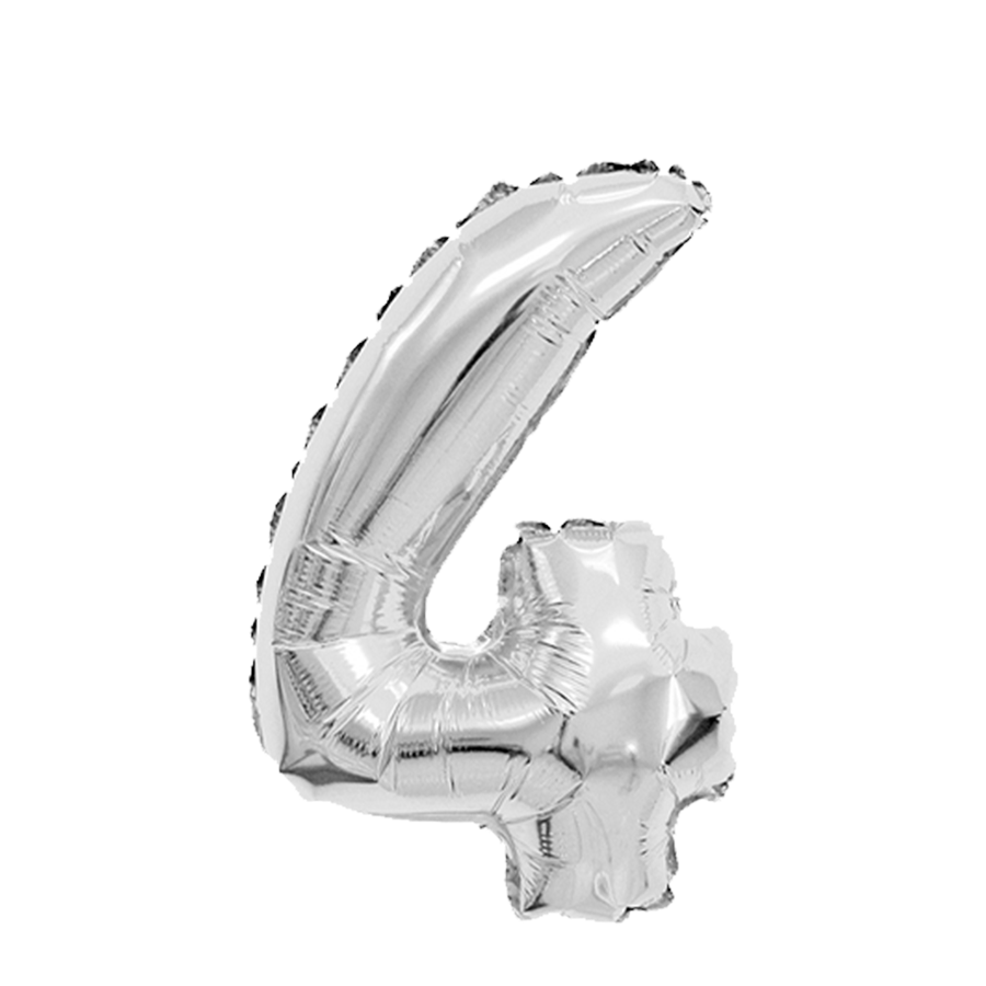 Ballon folie cijfer 4 zilver 45cm