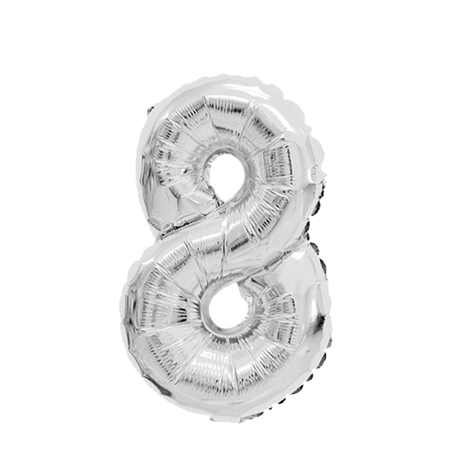Ballon folie cijfer 8 zilver 45cm