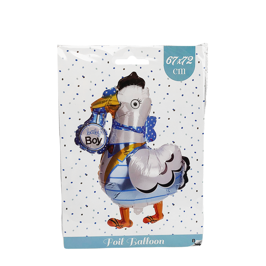 Ballon folie ooievaar baby boy 67x72cm