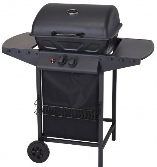 2-pits barbecue op wielen 100 cm RVS zwart